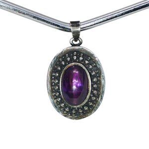 Vintage Designer Signed 925 Sterling Silver Oval Amethyst Pendant 9.4g